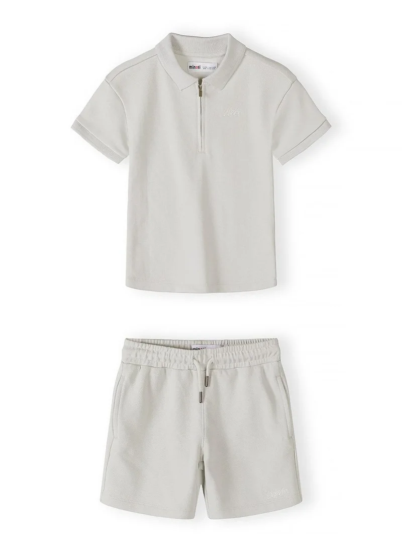 MINOTI Boys grey polo set with zip collar and elasticated shorts 3-15 years